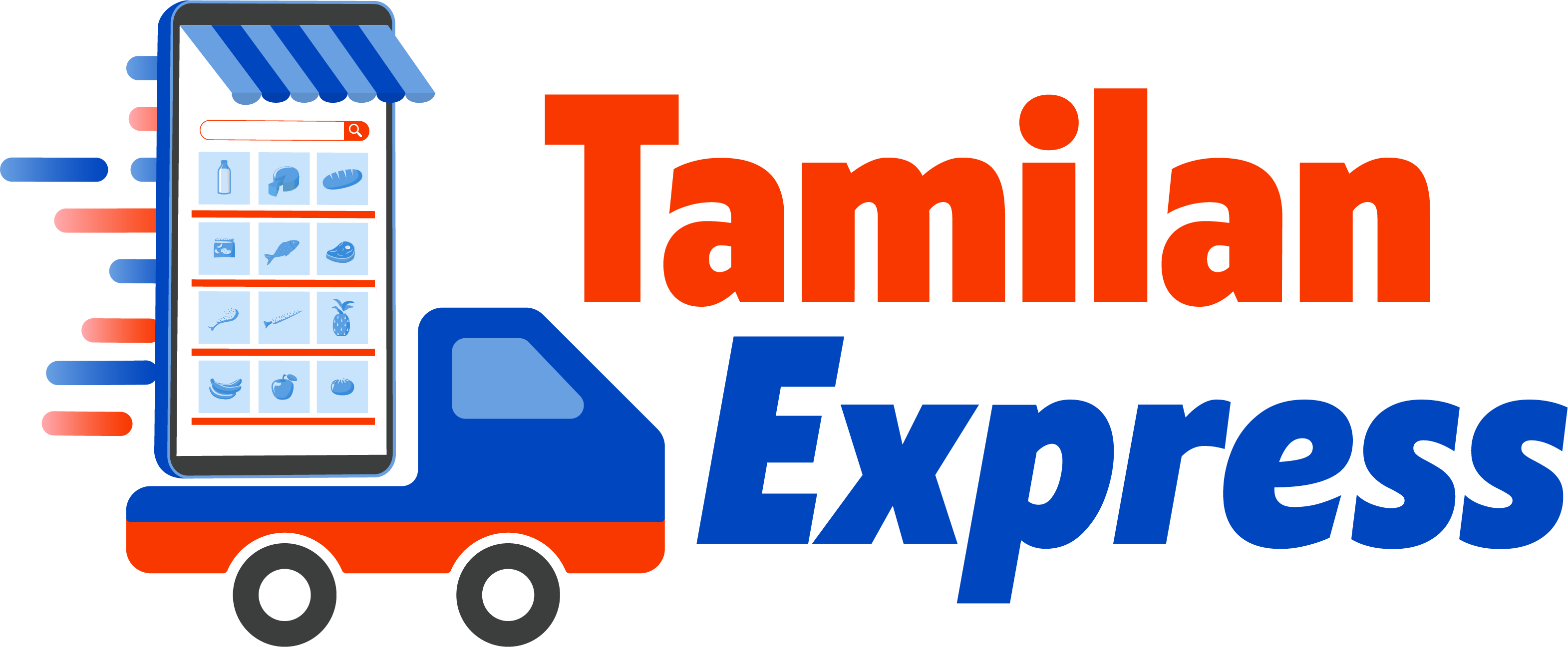 Tamilan express logo, a smart phone along with a shop